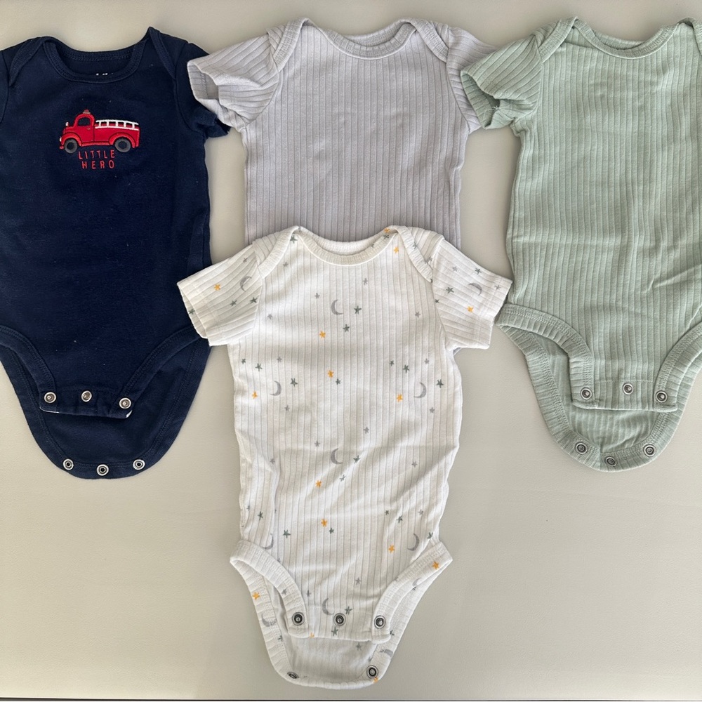 Carter’s Baby Bodysuits 0-3 Months | 4 Pack Short Sleeve Onesies Bundle